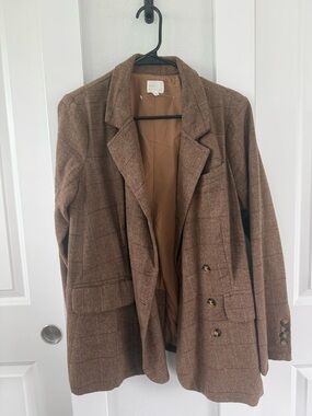 Brown Windowpane Plaid Blazer Jacket